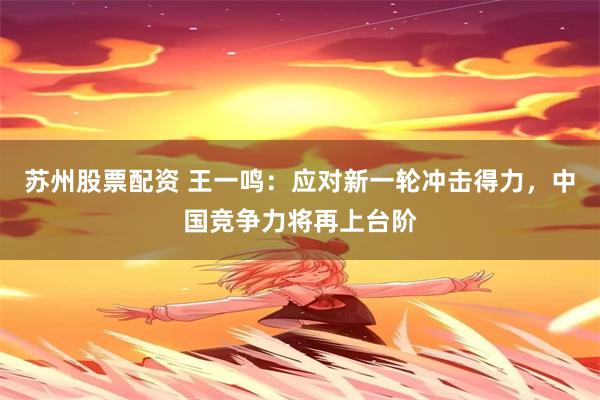 苏州股票配资 王一鸣：应对新一轮冲击得力，中国竞争力将再上台阶